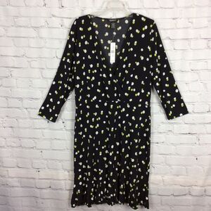 Glamour Women’s Dress Size 16 Faux Wrap Ruffled Hemline Black/Lime Green/White